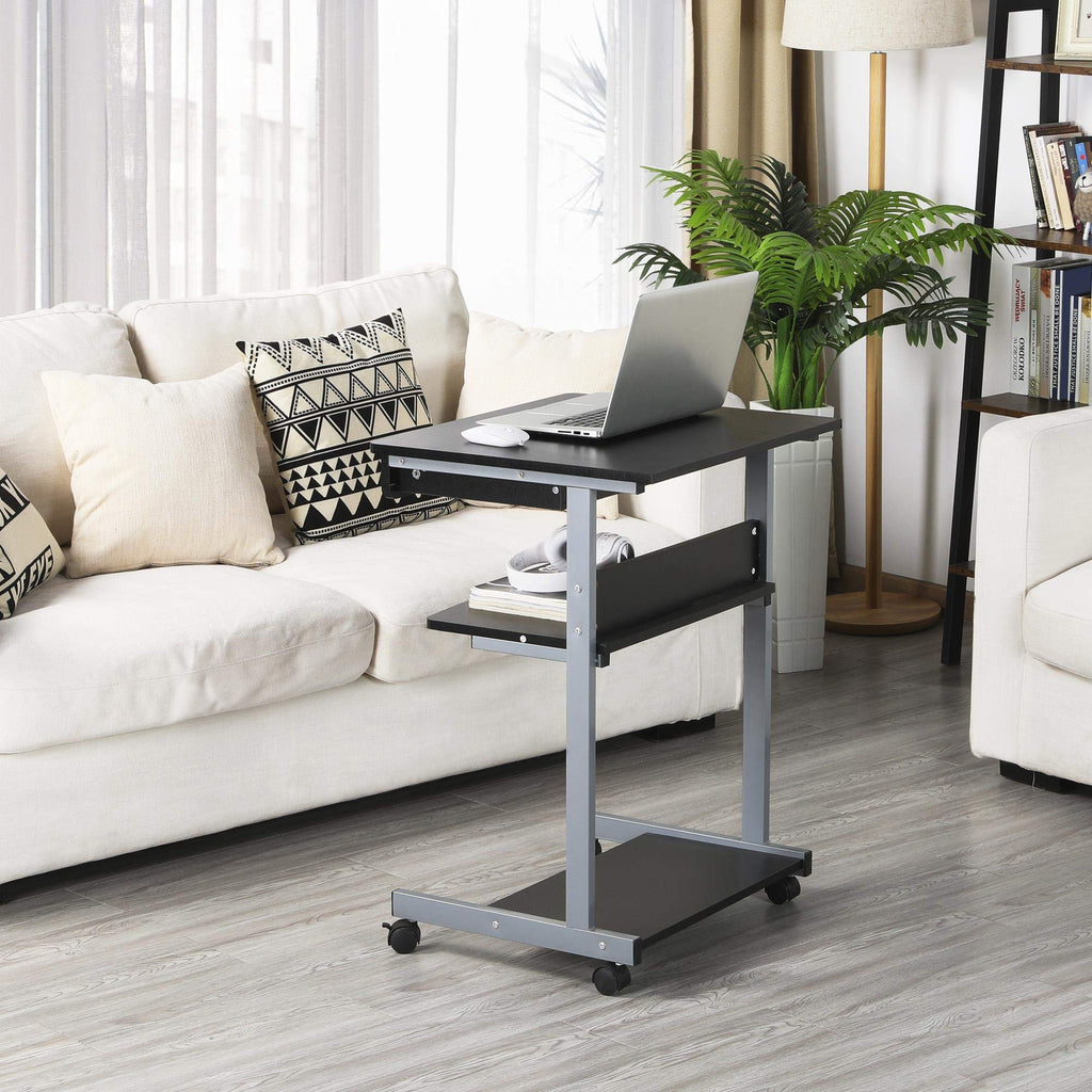 Black Rolling Desk with Drawer and Printer Shelf J735387