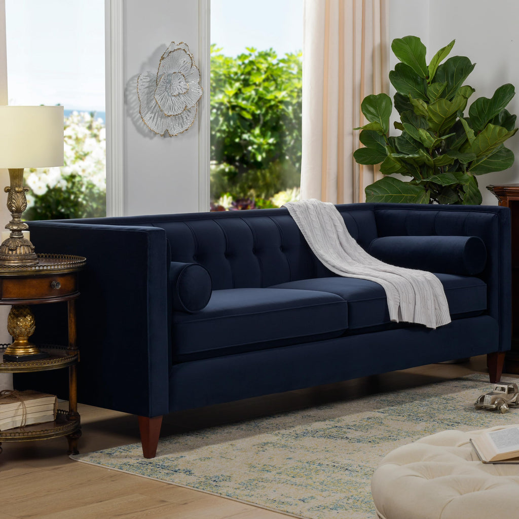 Dark Navy Blue Performance Velvet Tufted Sofa X625887