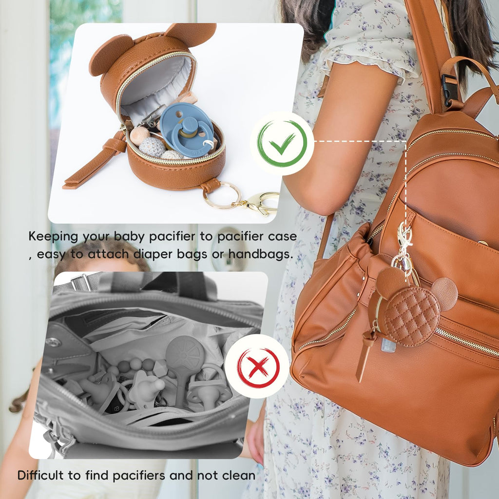 Leather Diaper Bag Backpack with Pacifier Case F69896