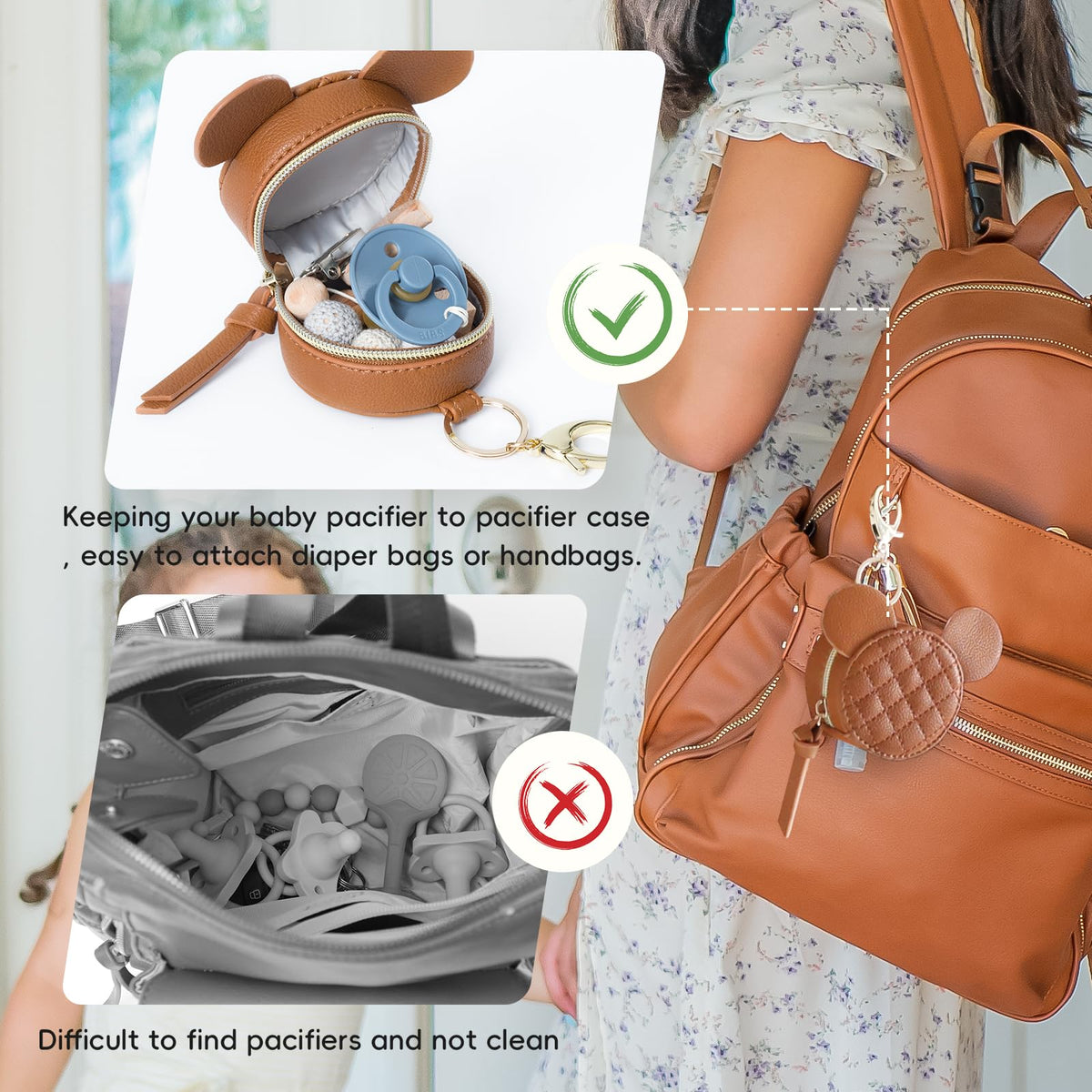 Leather Diaper Bag Backpack with Pacifier Case F69896