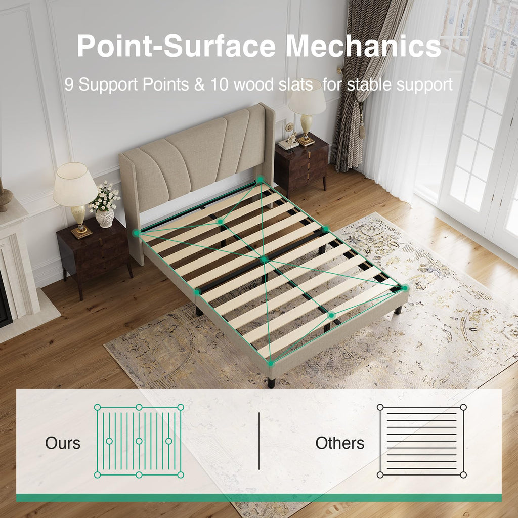 Queen Size Linen Upholstered Bed Frame with Headboard P307
