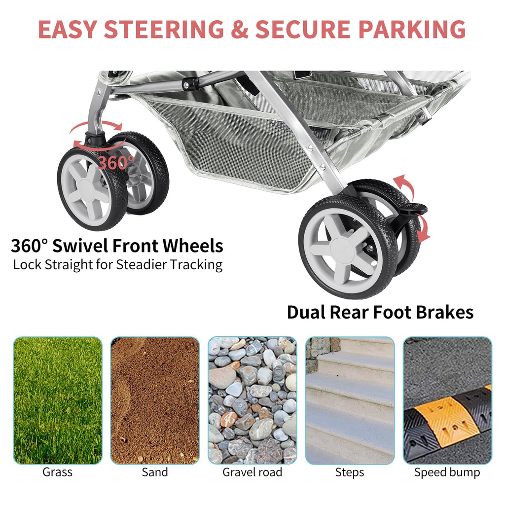Gray Double Pet Stroller F2996