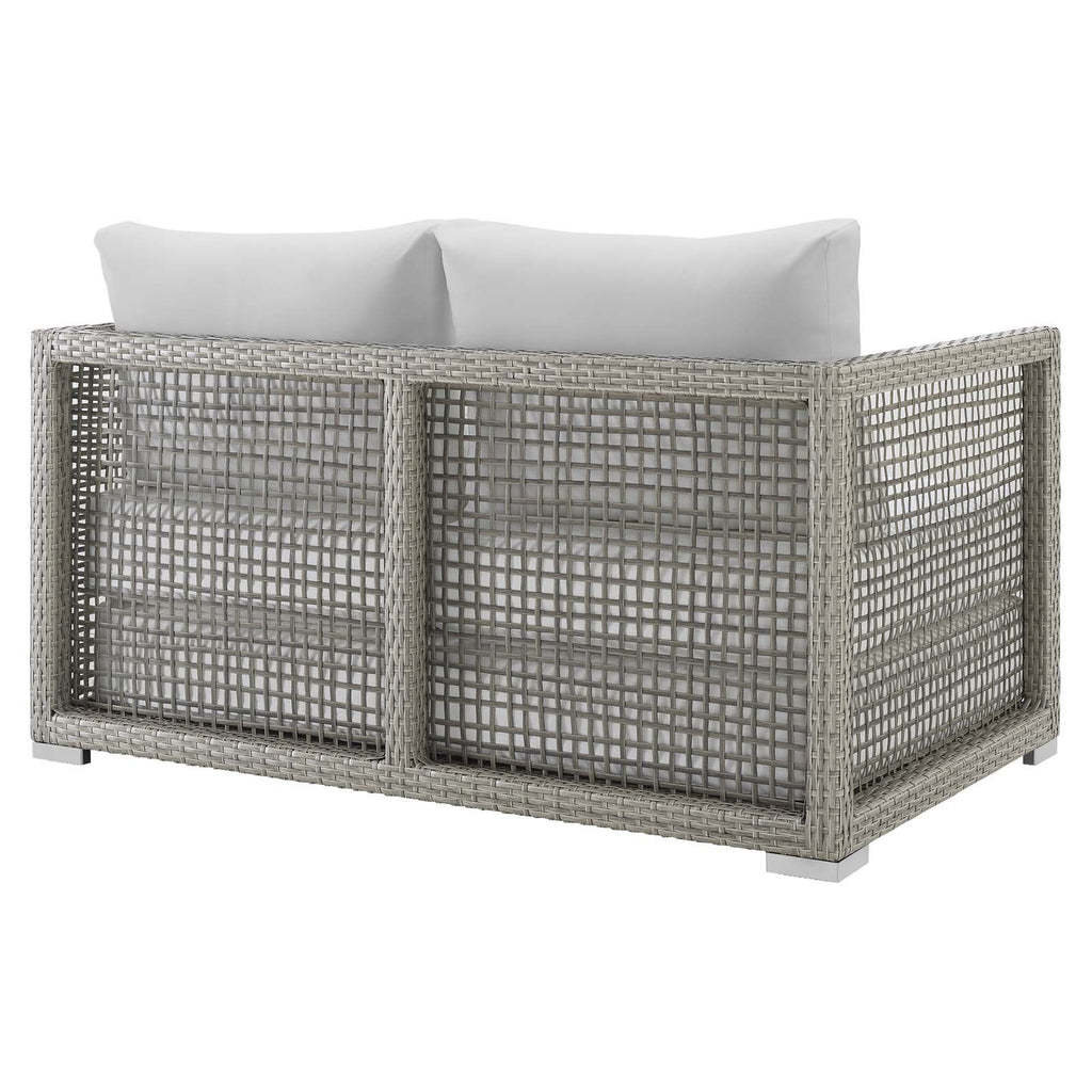 Gray White Wicker Rattan Loveseat with Cushions B953935