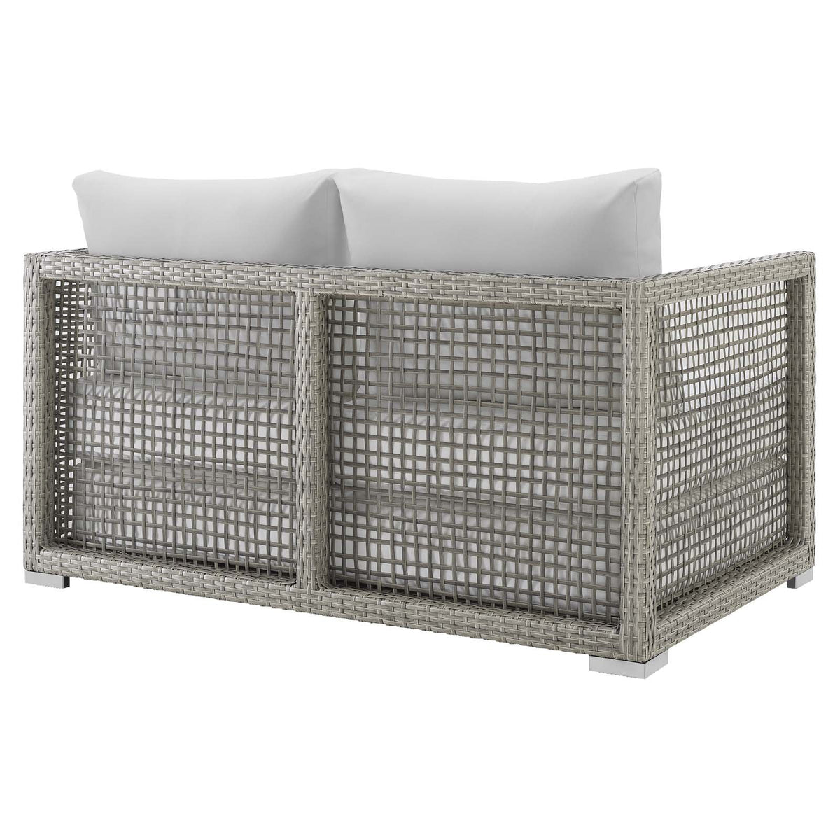 Gray White Wicker Rattan Loveseat with Cushions B953935
