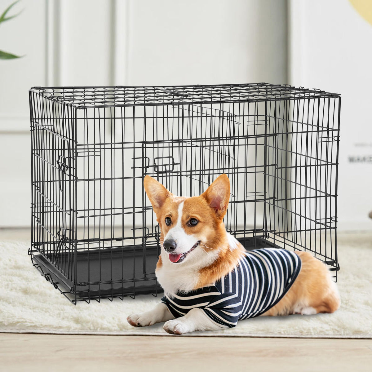 42 inch Folding Metal Wire Dog Crate with Double Door W433
