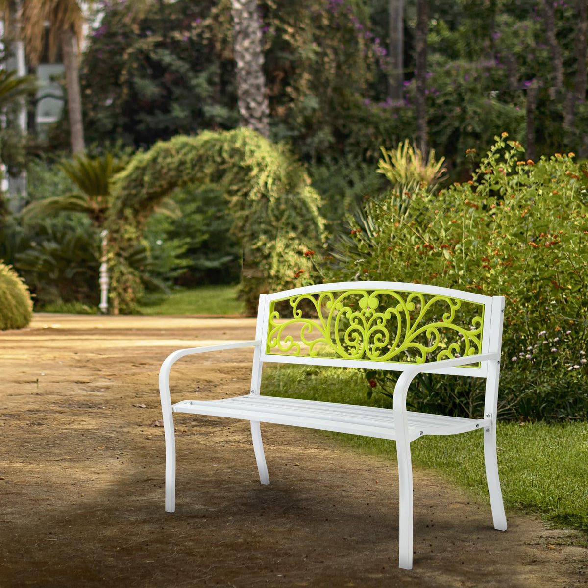 47in Weatherproof Metal Outdoor Bench with Back and Armrests R416