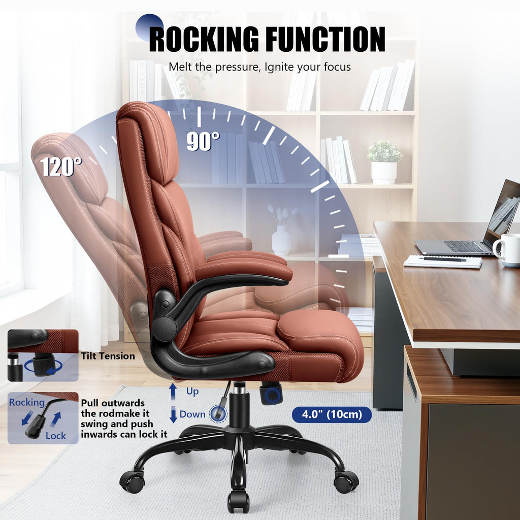 Brown High Back Office Chair with Flip-up Armrests G2151