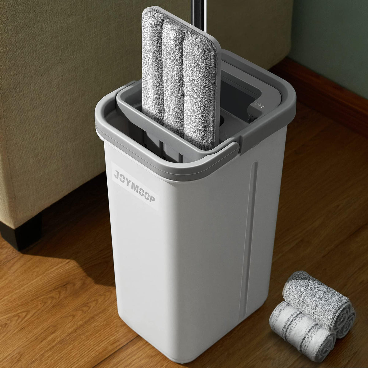 Wall Mop and Bucket Set with 3 Washable Microfiber Pads I74220