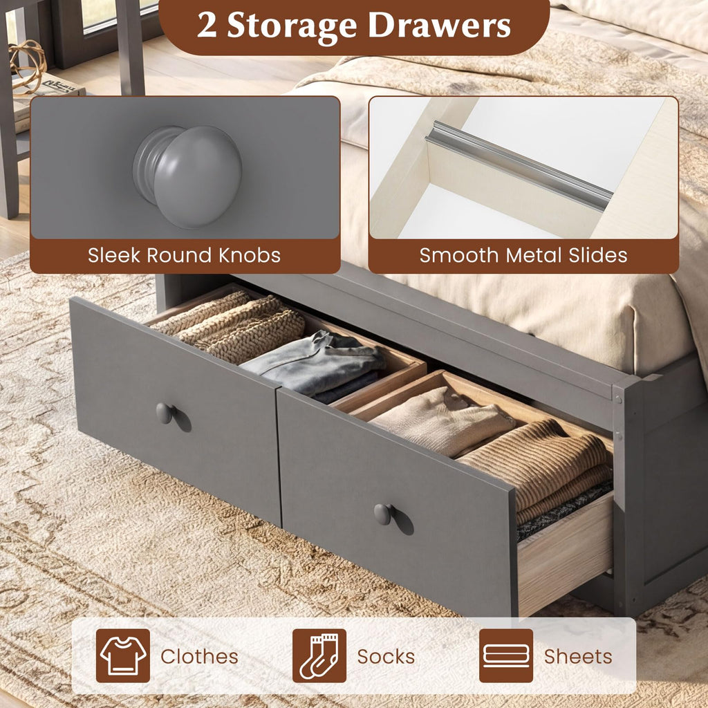 Grey Twin Wood Platform Bed with Storage Drawers S3214