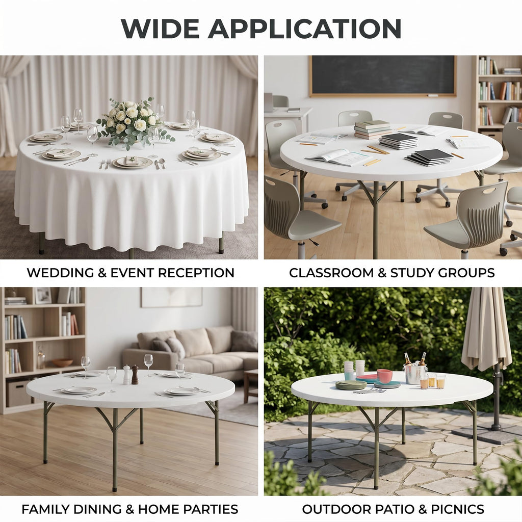 72-Inch Round Folding Tables 5-Pack Heavy-Duty Plastic O157