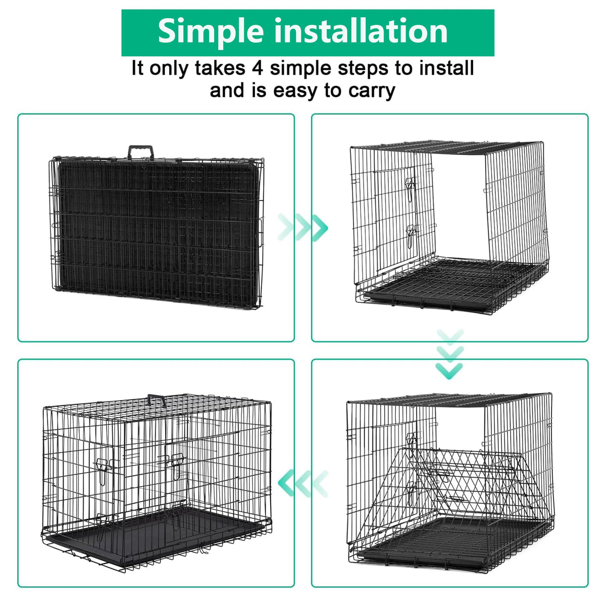 42 inch Folding Metal Wire Dog Crate with Double Door W433