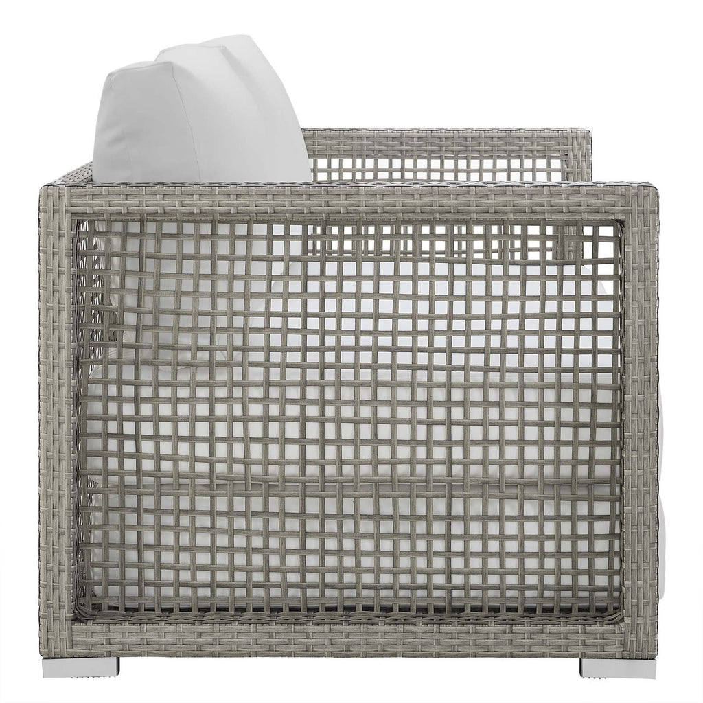 Gray White Wicker Rattan Loveseat with Cushions B953935