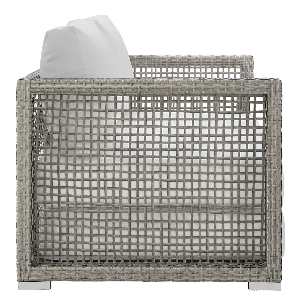 Gray White Wicker Rattan Loveseat with Cushions B953935