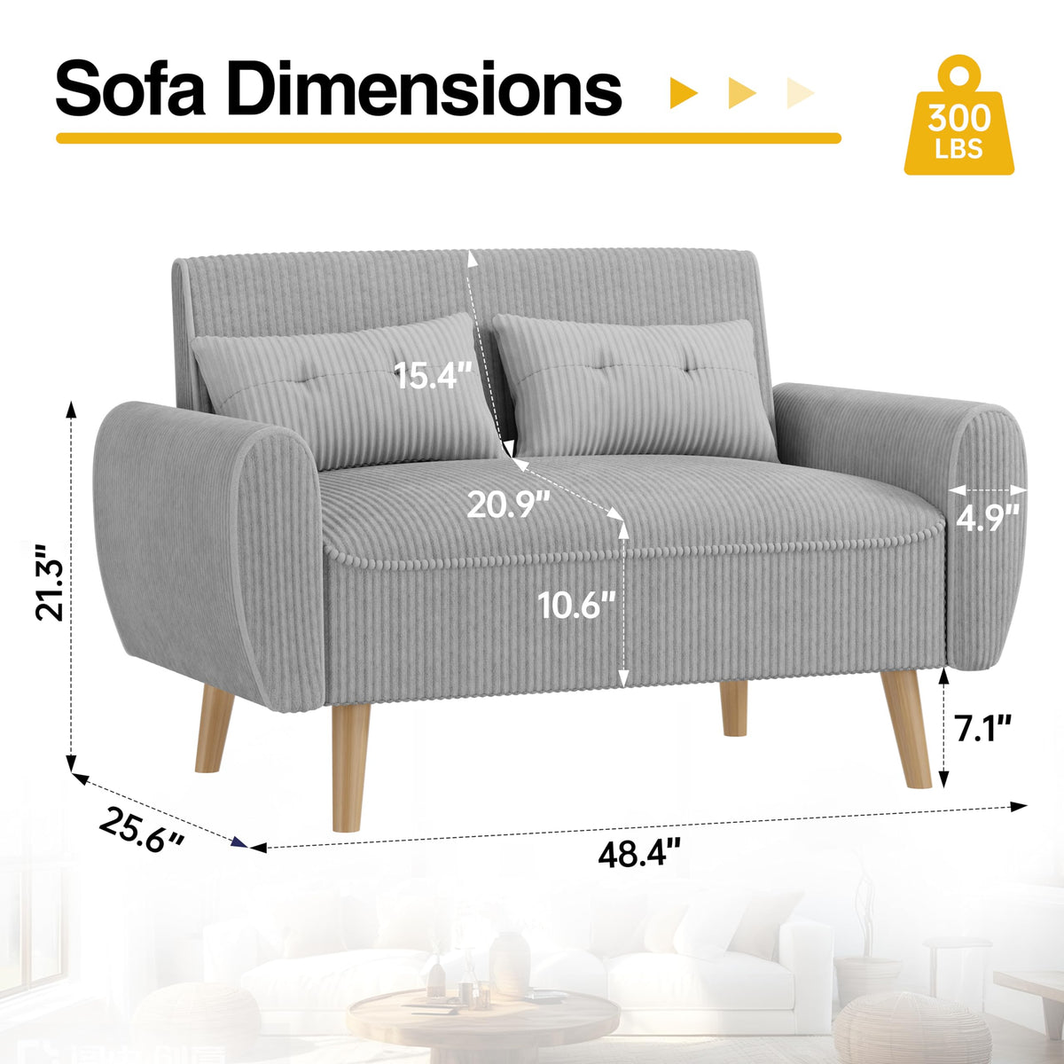 Light Grey 2 Seat Loveseat Sofa with Tapered Legs F91718