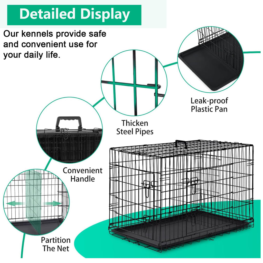 42 inch Folding Metal Wire Dog Crate with Double Door W433