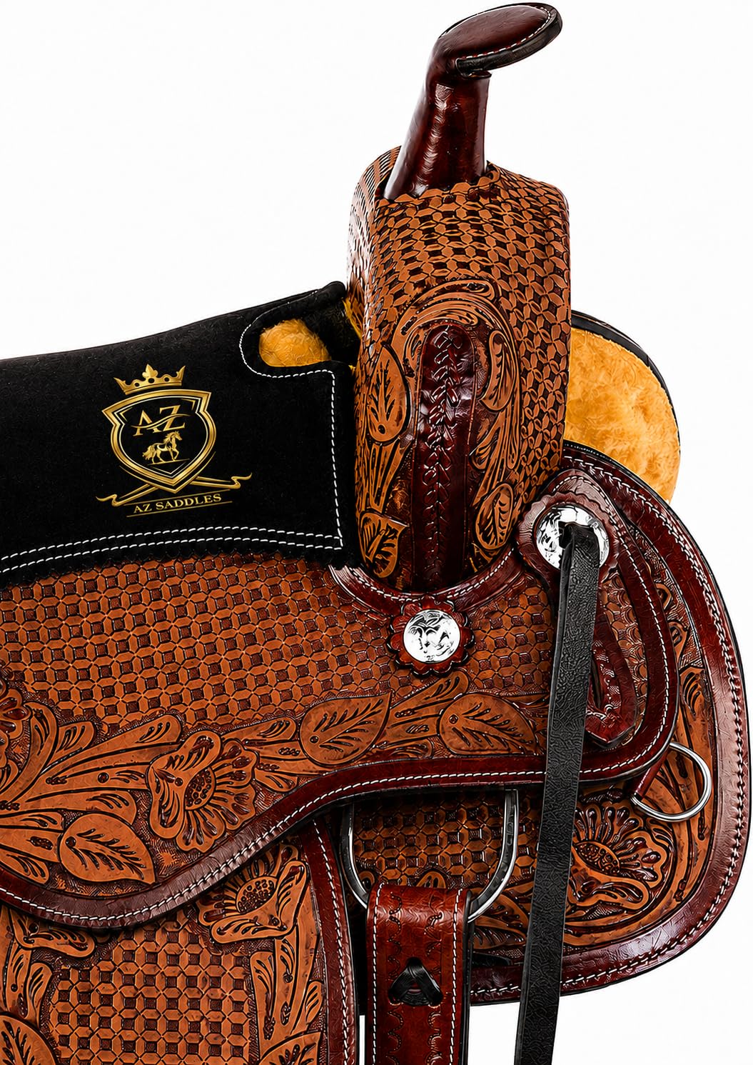 Hand Tooled Western Trail Saddle Set Premium Leather 10-18" M523