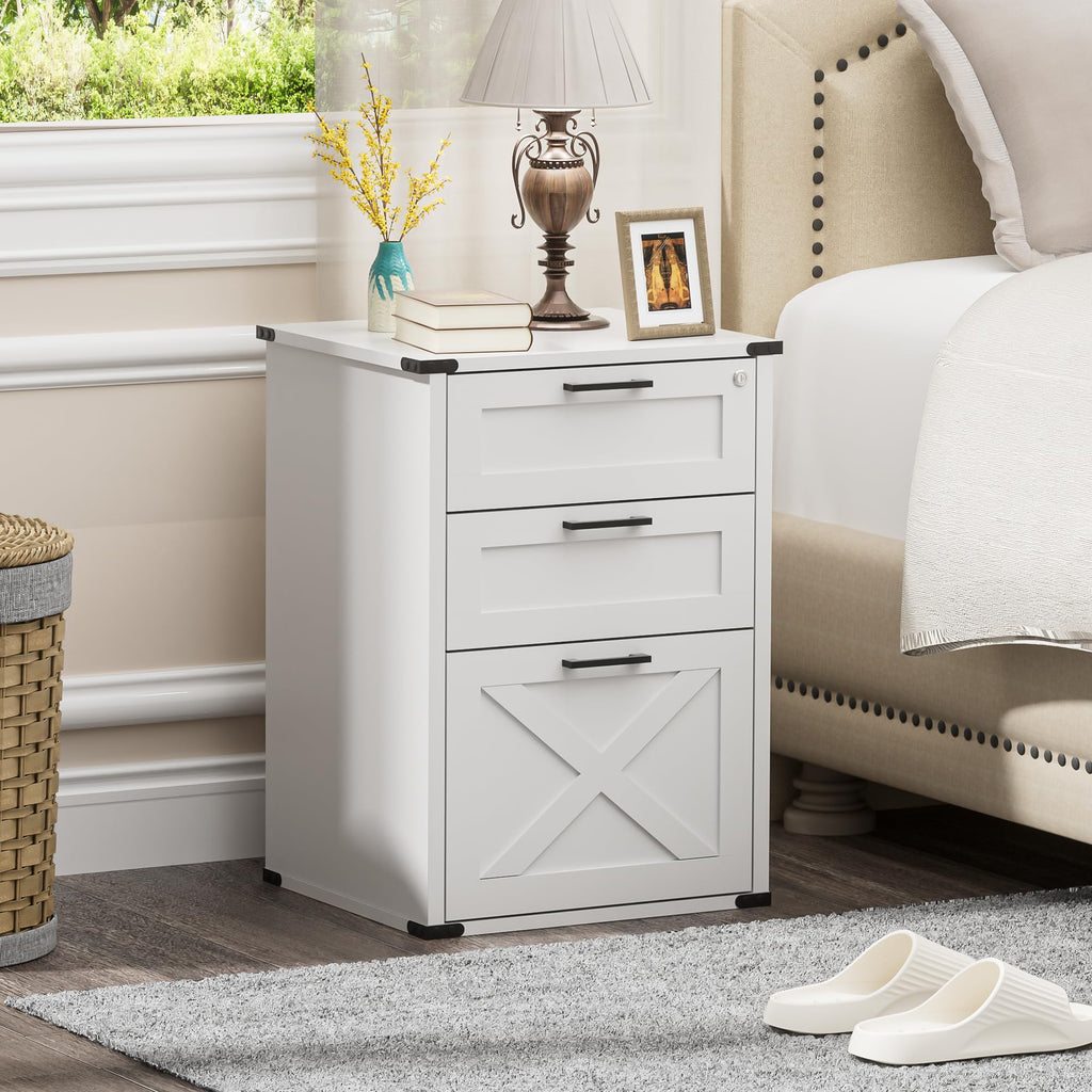 Small Wood File Cabinet with Charging Station and Lock, 3 Drawers K463621