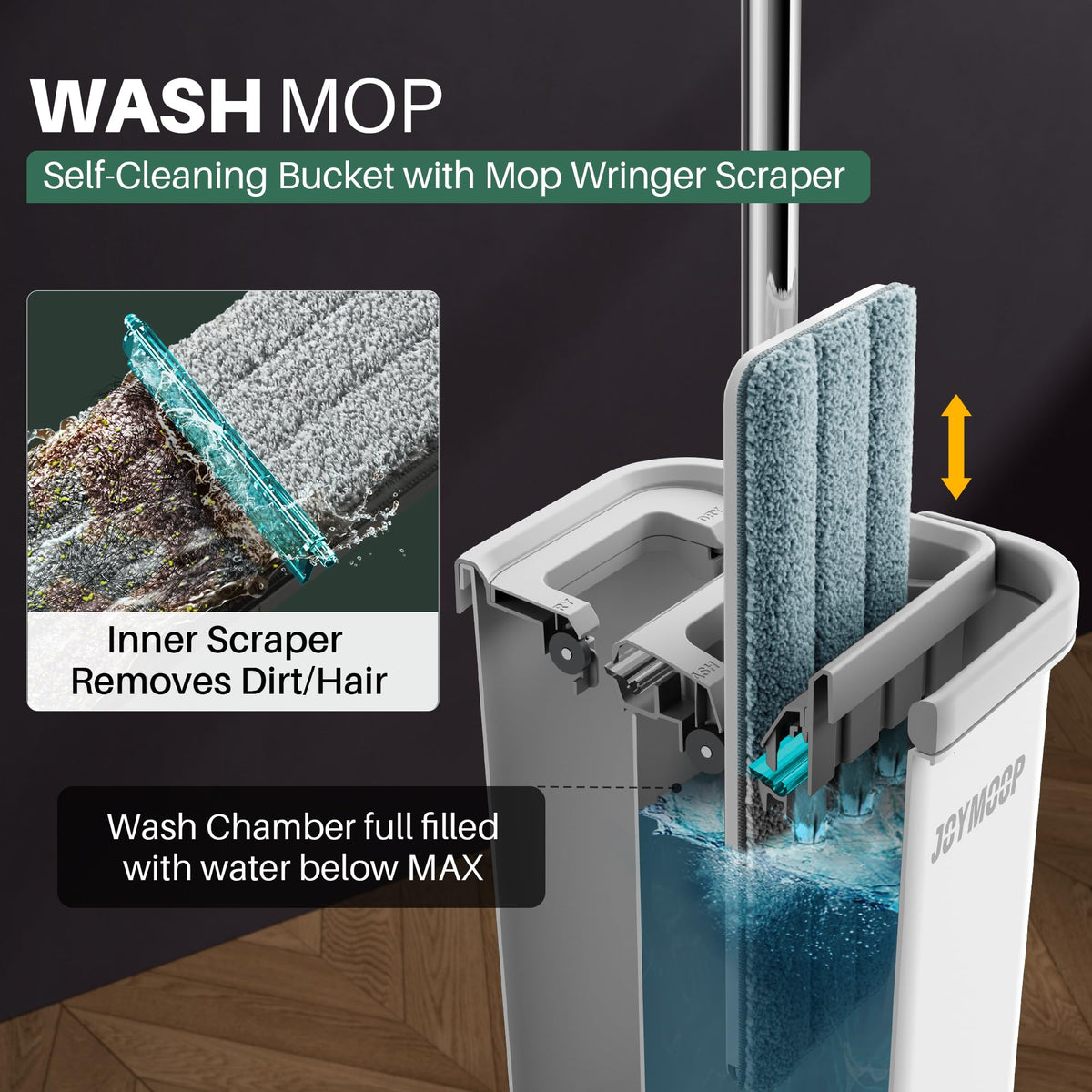 Wall Mop and Bucket Set with 3 Washable Microfiber Pads I74220
