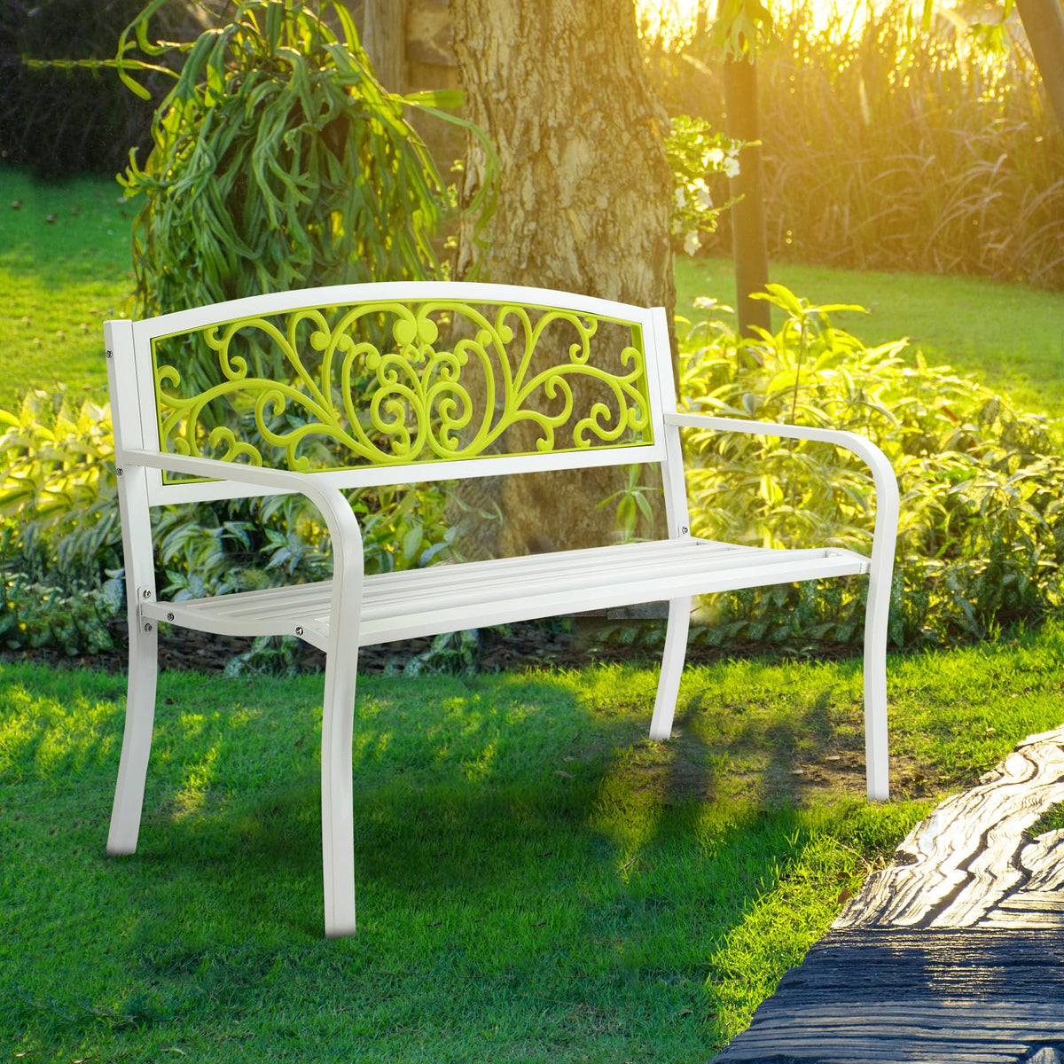 47in Weatherproof Metal Outdoor Bench with Back and Armrests R416