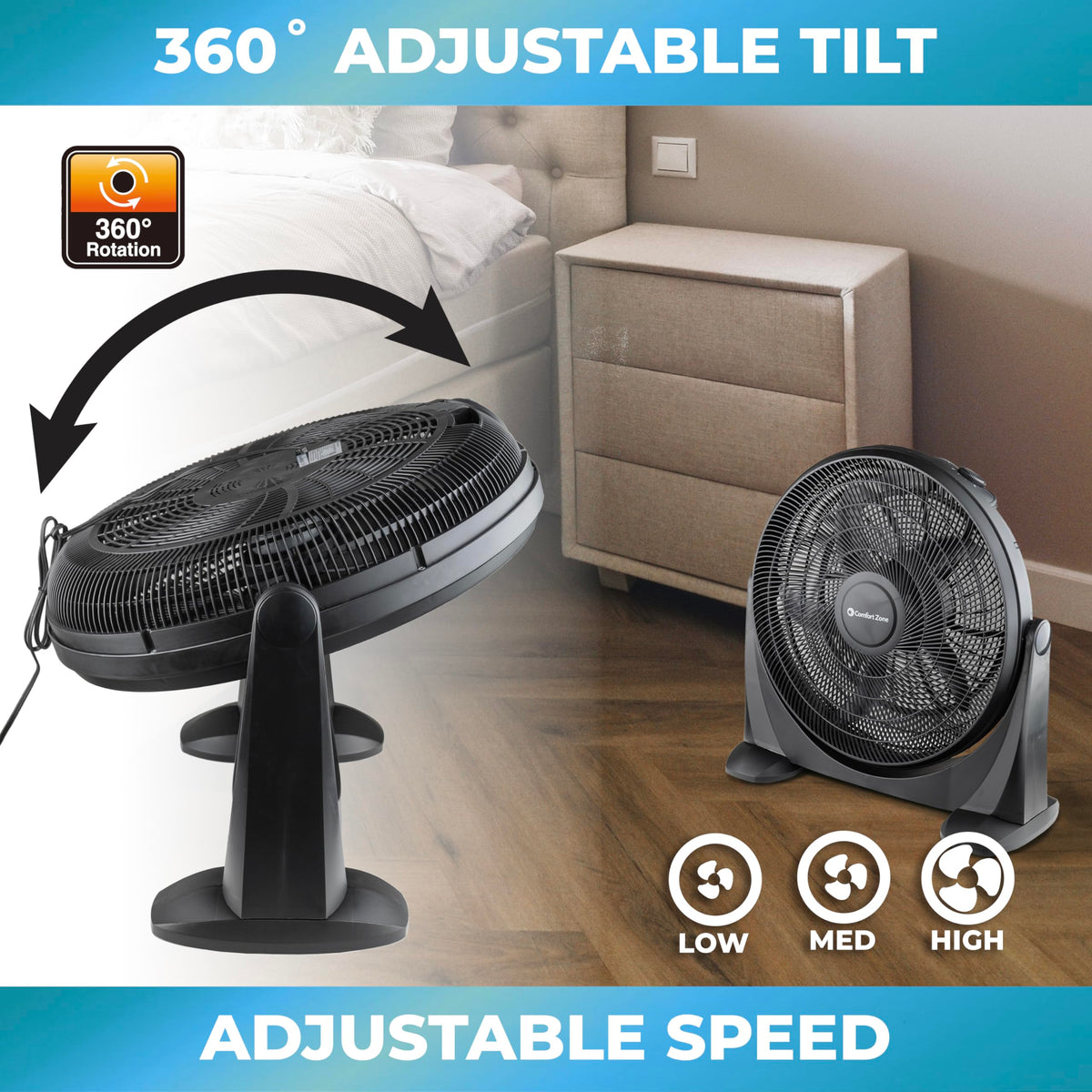 20-Inch High-Velocity Floor Fan with 3 Speeds, Black G9582