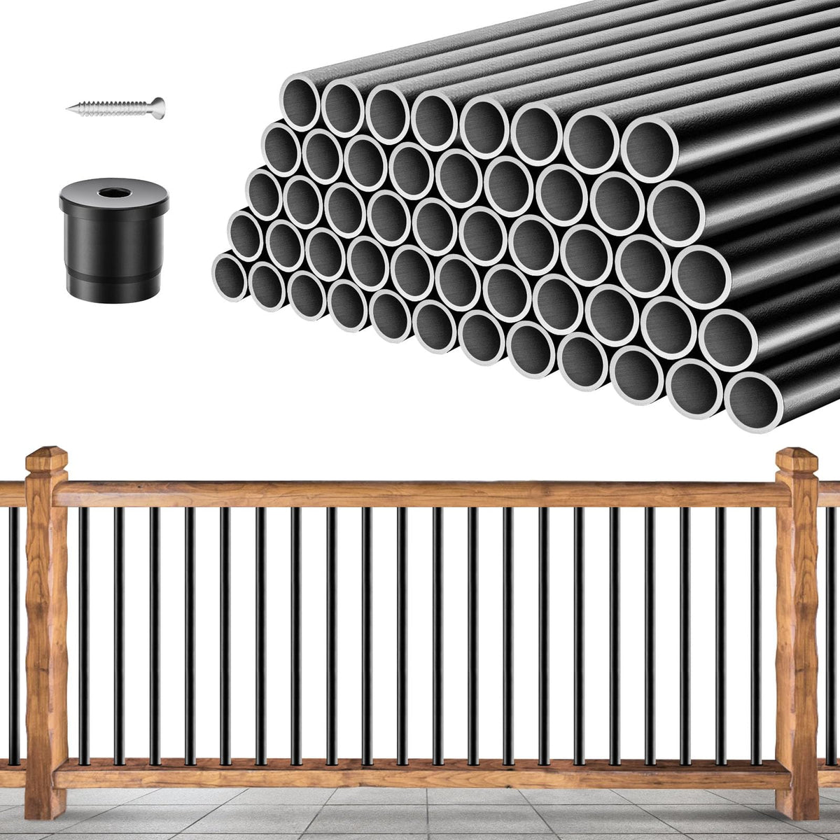 101 Pack 26" x 3/4" Black Round Aluminum Balusters B953322