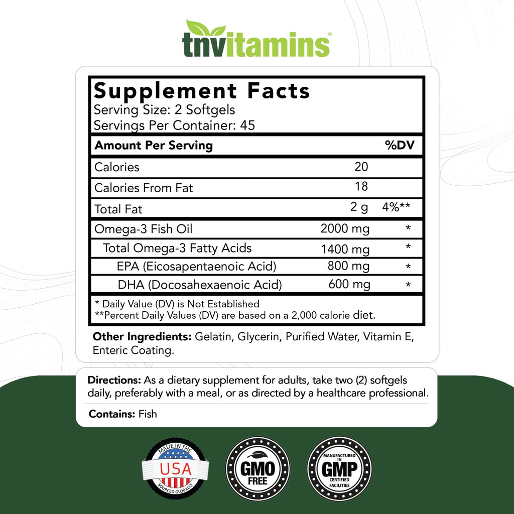2000mg Omega-3 Fish Oil 90 Softgels Q921456