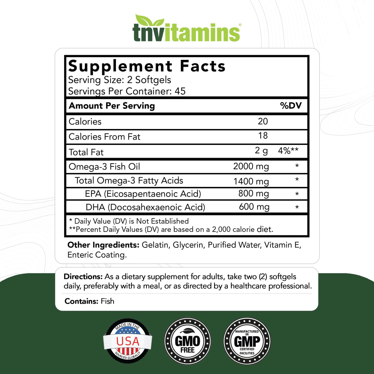 2000mg Omega-3 Fish Oil 90 Softgels Q921456