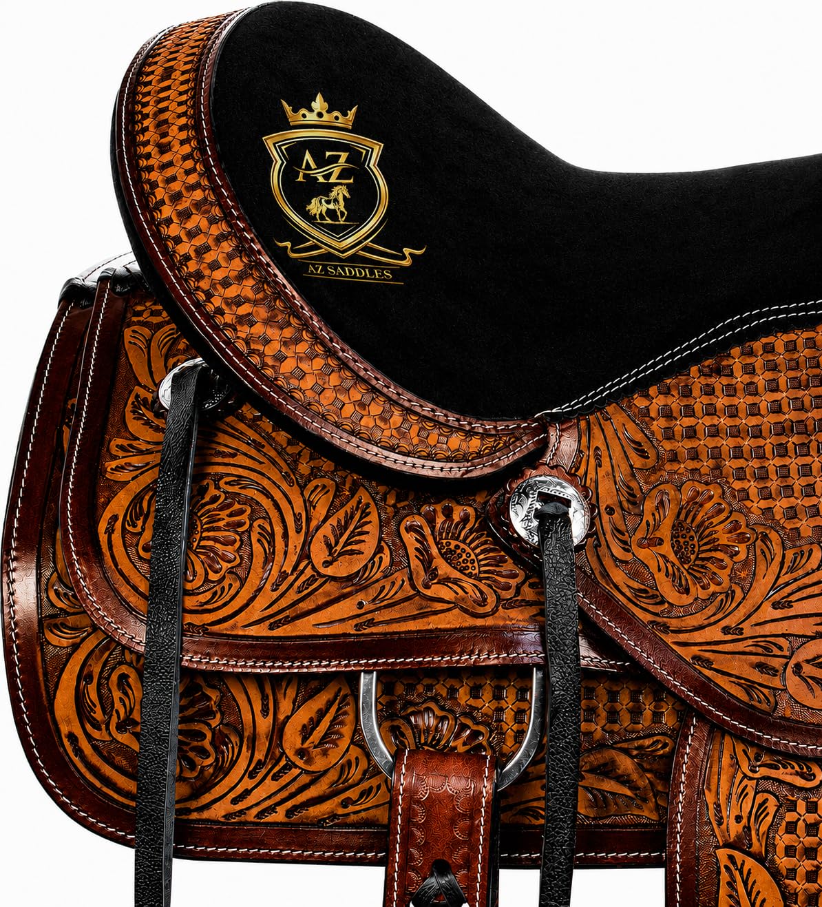 Hand Tooled Western Trail Saddle Set Premium Leather 10-18" M523