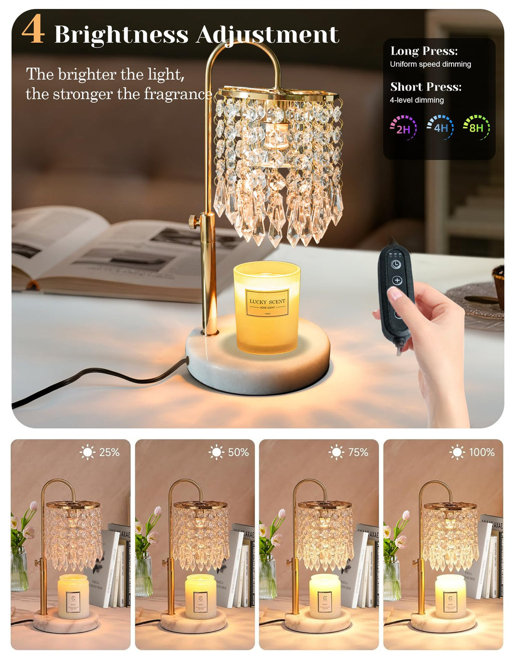 Candle Warmer Lamp with Timer Dimmable Adjustable Height Gold H85662