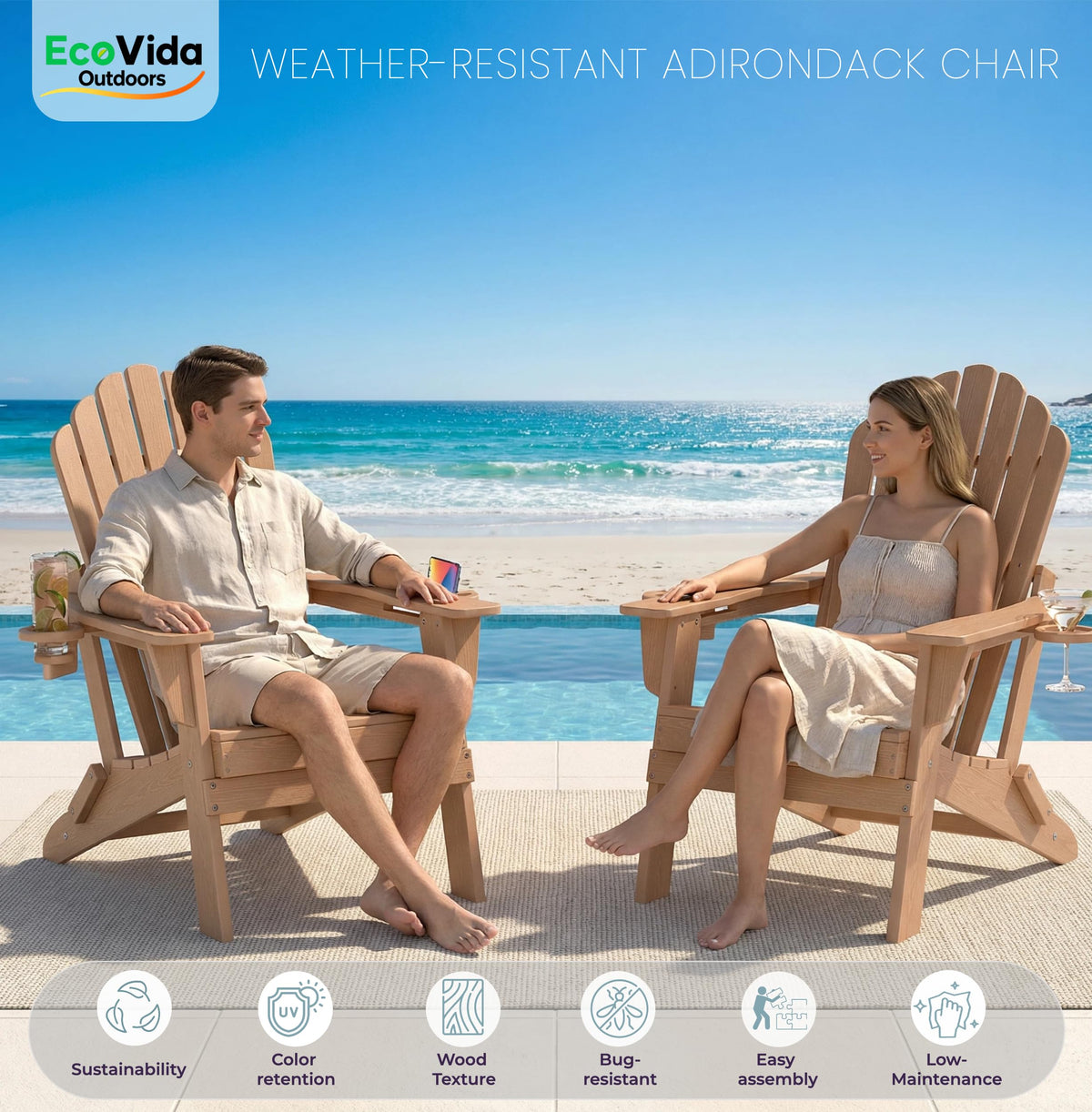 HDPE Adirondack Chair Set of 4 with Cup Holders W9188