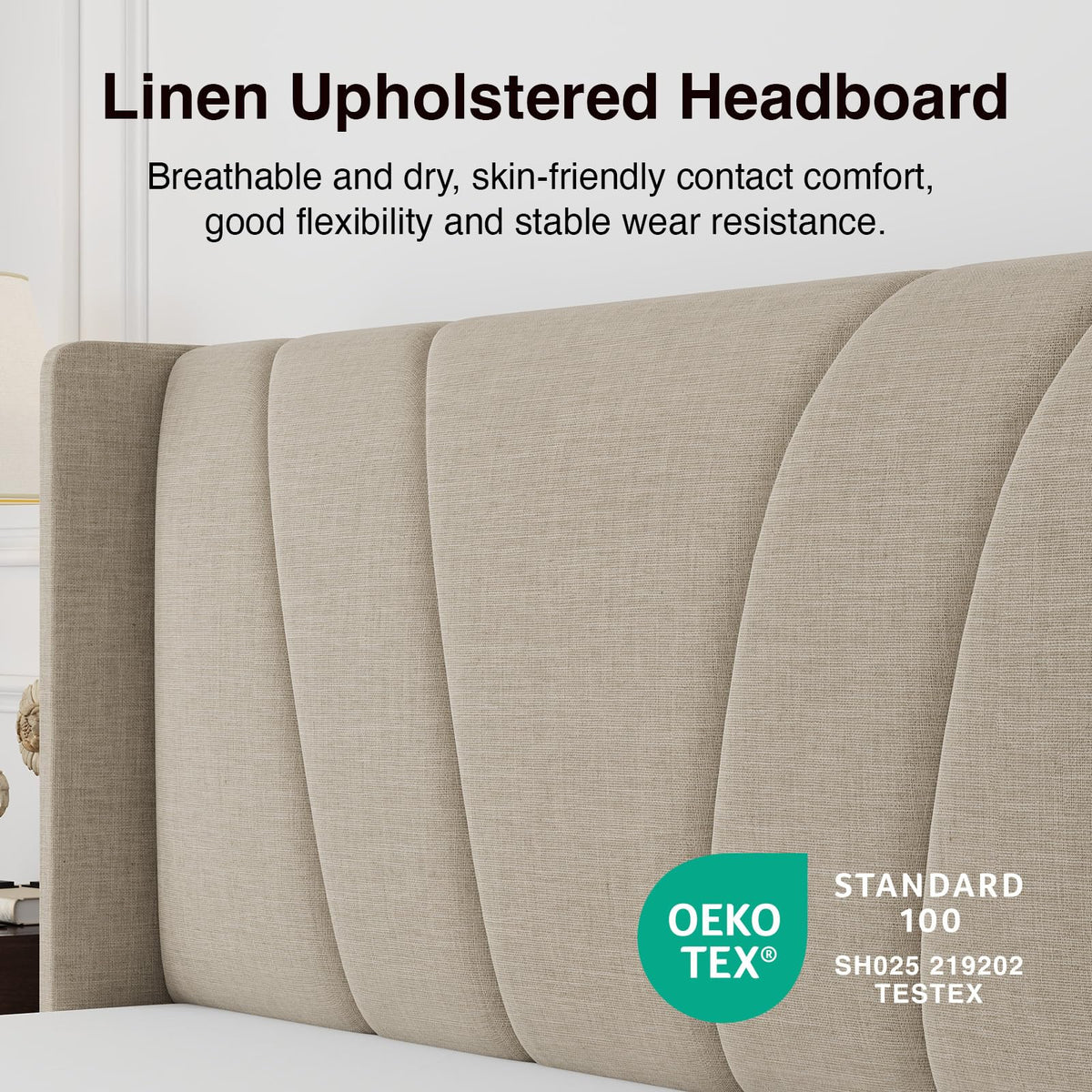 Queen Size Linen Upholstered Bed Frame with Headboard P307