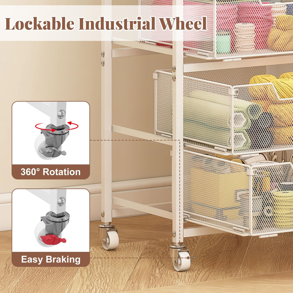 White 4 Drawer Rolling Storage Cart with Wooden Top A359