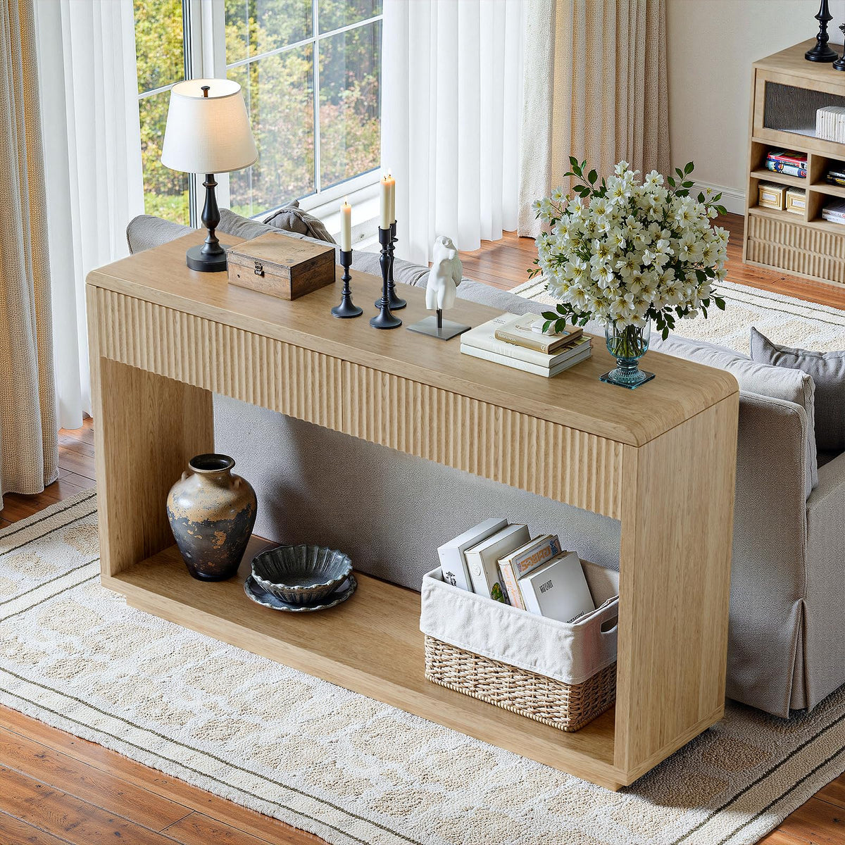 59'' Oak Console Table with Drawers I442139