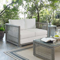 Gray White Wicker Rattan Loveseat with Cushions B953935