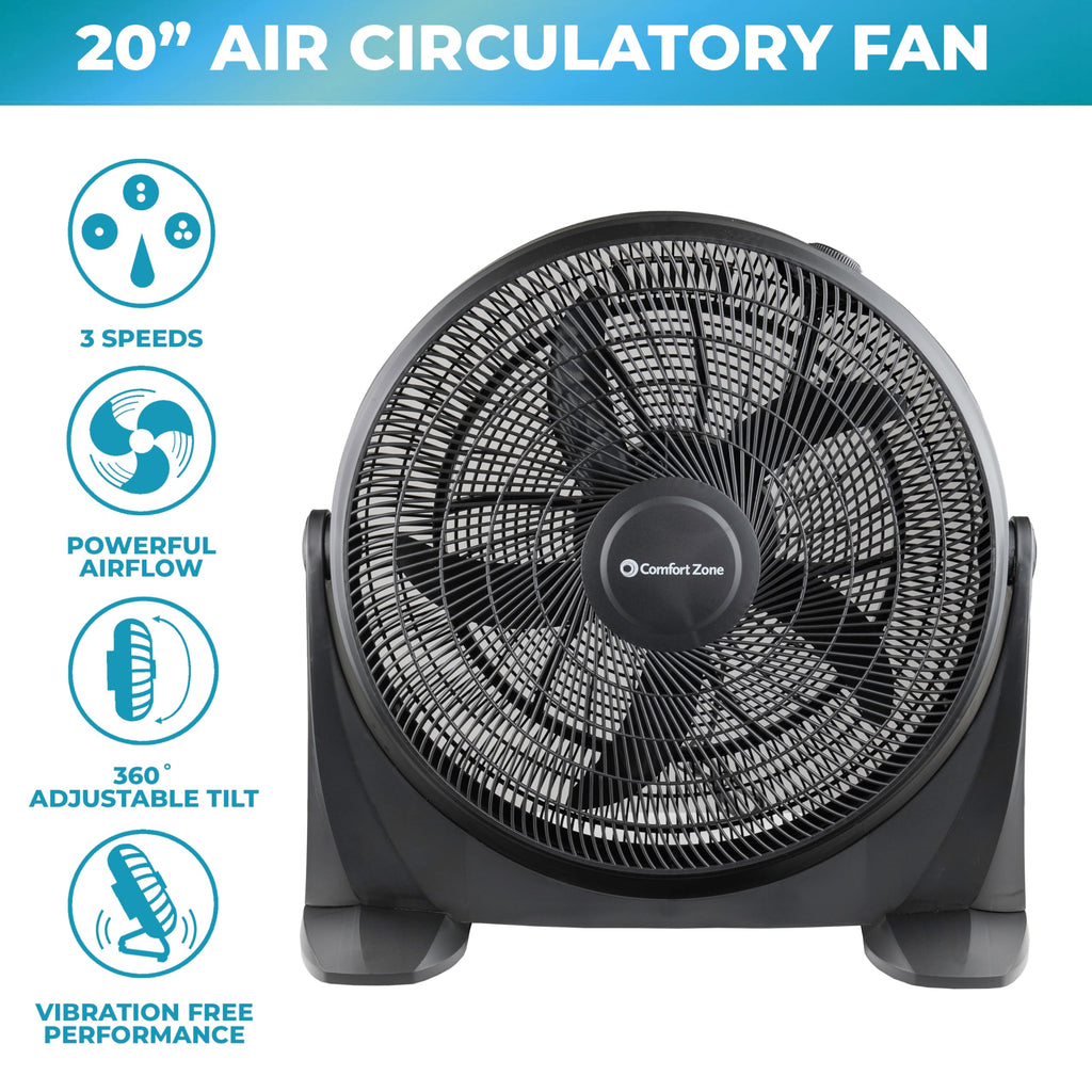 20-Inch High-Velocity Floor Fan with 3 Speeds, Black G9582