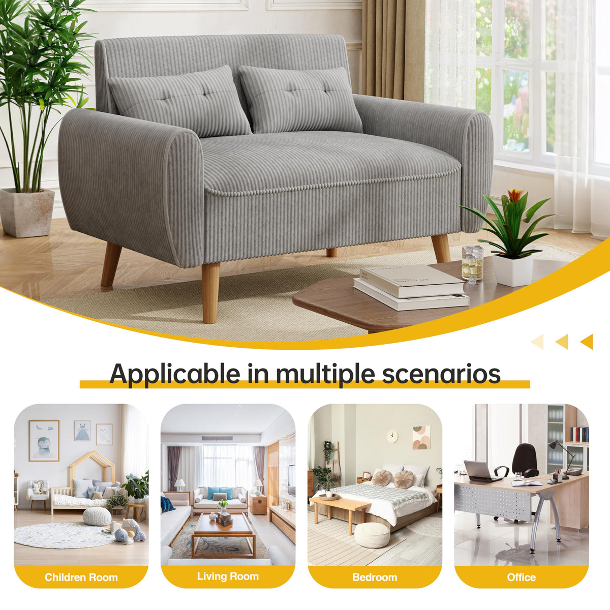 Light Grey 2 Seat Loveseat Sofa with Tapered Legs F91718